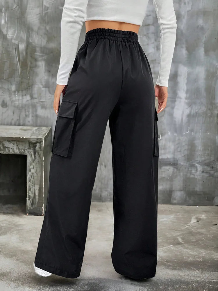 Elegante Feste Hohe Taille Zerrissene Hose Mode Frauen Tasche Elastische Gerade Cargo Hosen Casual Streetwear Sweatpant Y2K Hosen
