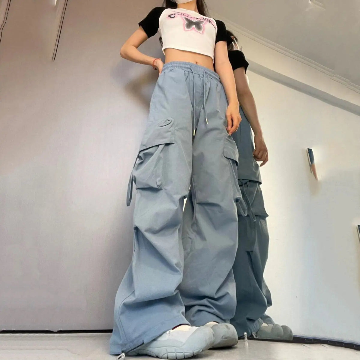 2025, neue Vintage Lose Breite Bein Hosen High Street Y2K Retro Hip Hop Solide Sweatpant Casual Frauen Cargo Pendeln Jogger Hosen