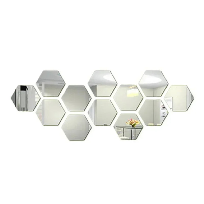 Sechseckige Acryl 3D Spiegel Wandaufkleber Home Decor DIY selbstklebende Spiegelaufkleber Dekor Aufkleber Kunst Wanddekoration groß 6/12 Stück