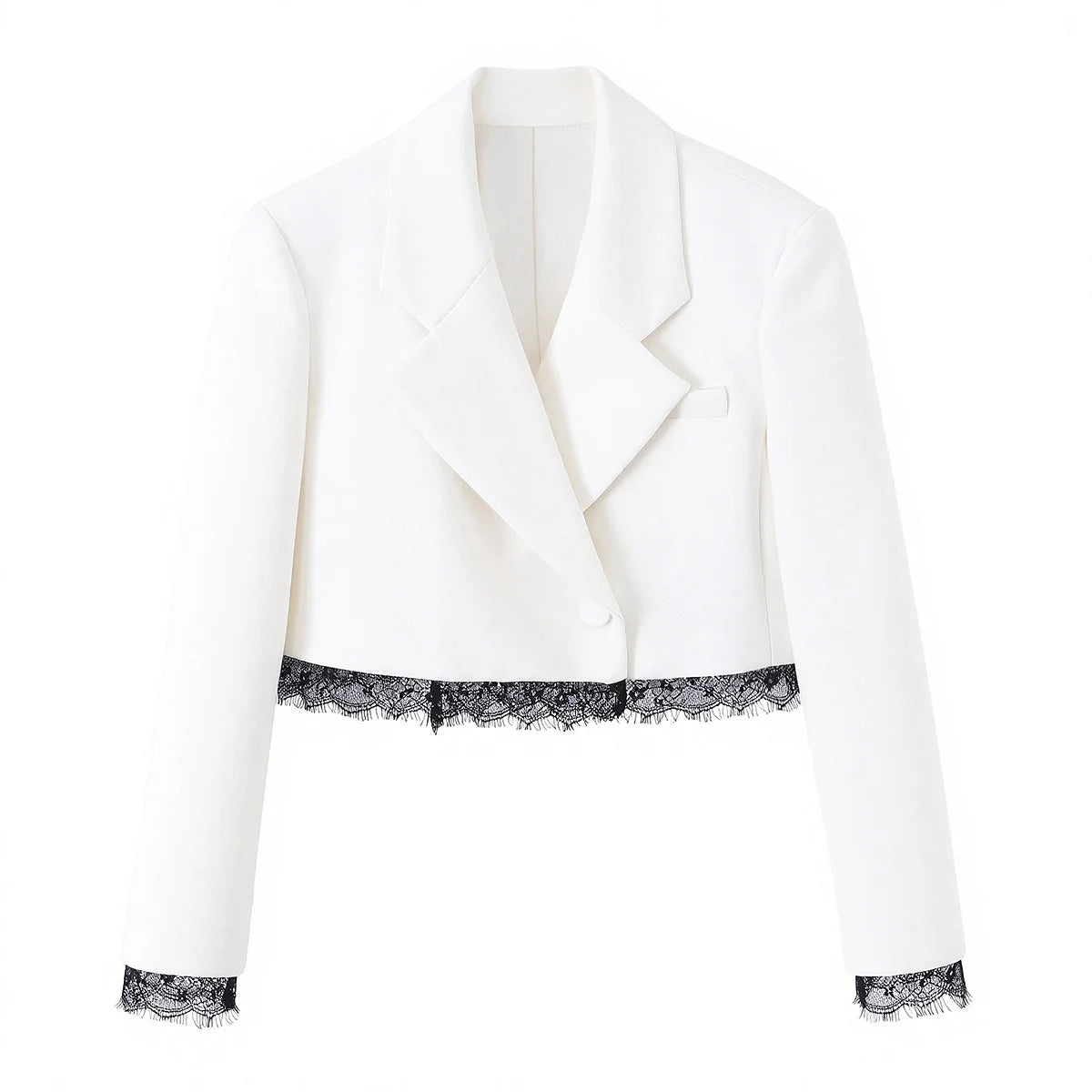KONDALA Vintage Elegantes Damen-Frühlings-Set 2026: Kurzer Blazer mit Spitze und Reißverschlusstaschen + Schicke Freizeit-Shorts für Frauen