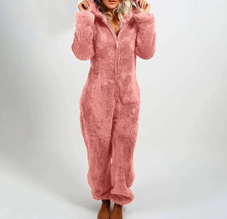 Einteiliger Overall mit Kapuze in Übergröße für Damen, eleganter Overall, volle Länge, verdickt, Herbst, Winter, neu, 2025