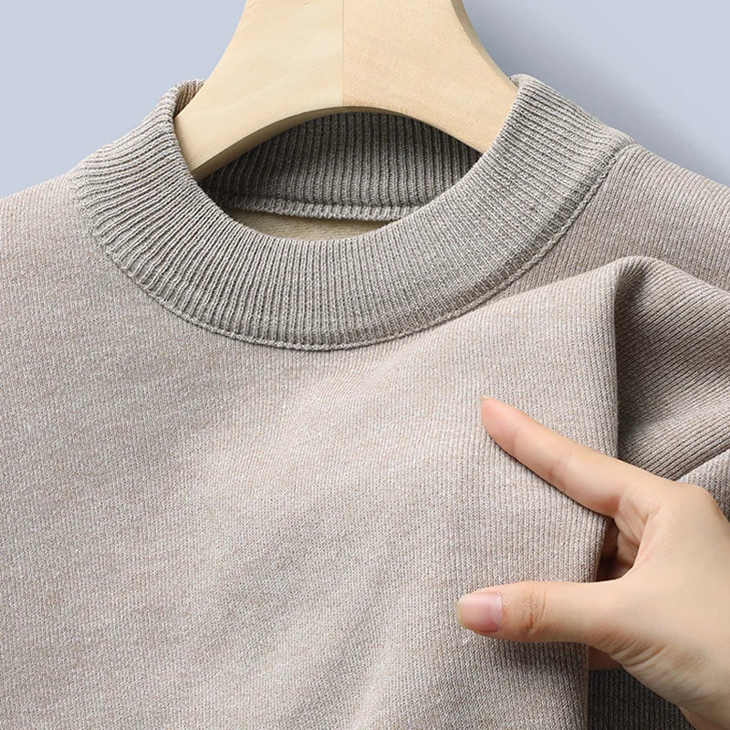 Pullover Männer Herbst Winter Jumper Fleece Verdickt Neue Koreanische Strickwaren Oansatz Solide Weiß Schwarz Kalten Bluse Bottom Shirt Kleidung