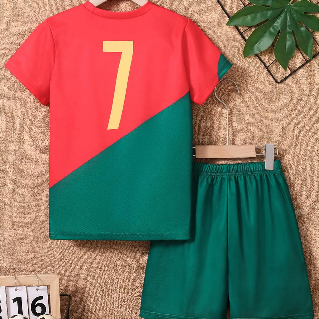 2024 Jugend und Kinder, rote und grüne Spleißfarbe Nr. 7Legende schnell trocknendes Sport-Fußballanzug-Set