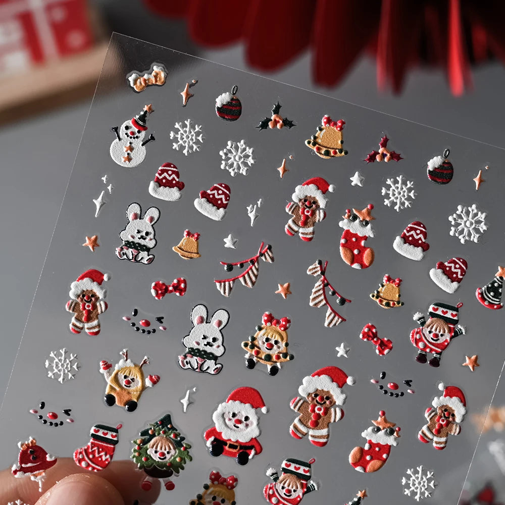 1 Blatt 5D Holly Beeren Weihnachten Nagel Declas Niedliche Tupfen Weihnachtsbäume Nagelaufkleber Lebkuchenmann Schneeflocke Maniküre