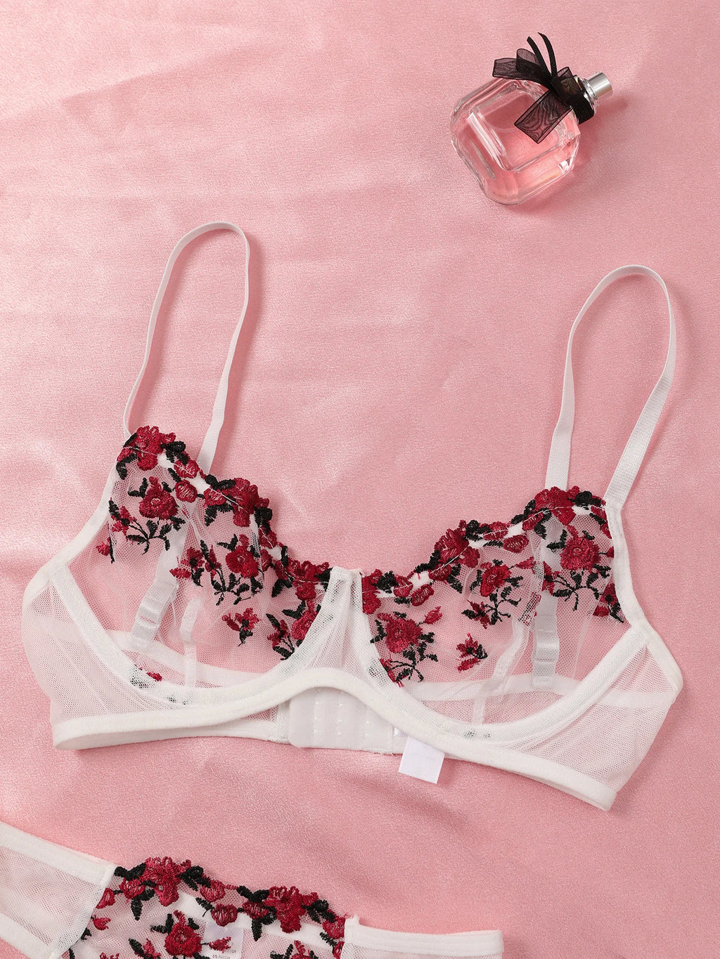 Sexy Spitze Dessous Push-Up Dessous Semi-Transparent Bh Und Panty Sets Frauen Sammeln Brust Unterwäsche Blume Stickerei Bralette set