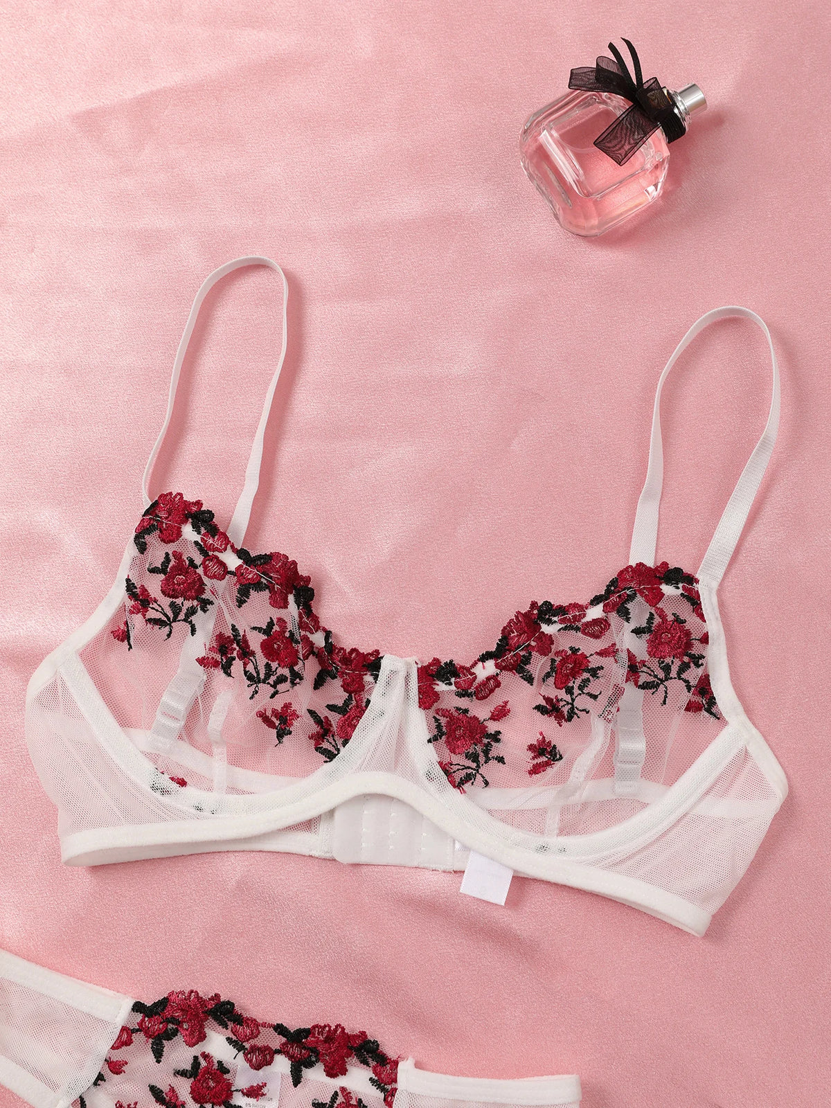 Sexy Spitze Dessous Push-Up Dessous Semi-Transparent Bh Und Panty Sets Frauen Sammeln Brust Unterwäsche Blume Stickerei Bralette set