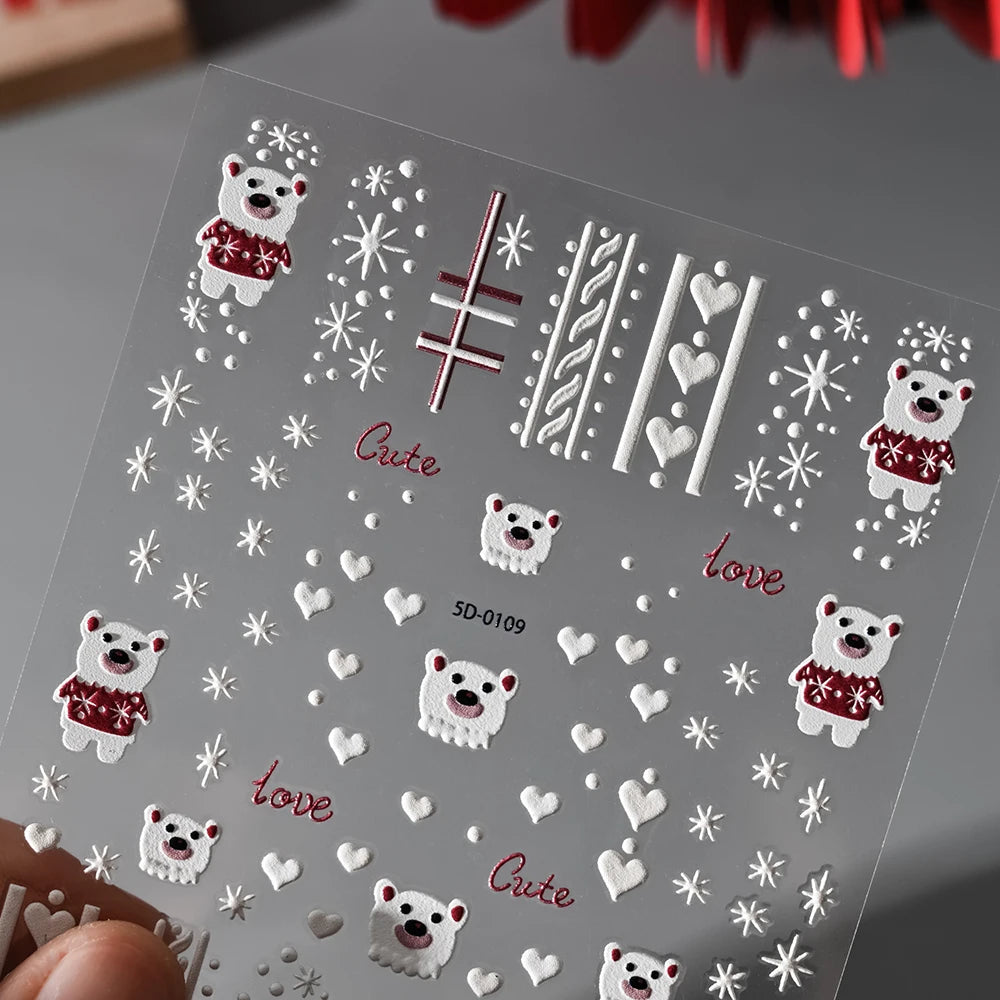 1 Blatt 5D Holly Beeren Weihnachten Nagel Declas Niedliche Tupfen Weihnachtsbäume Nagelaufkleber Lebkuchenmann Schneeflocke Maniküre