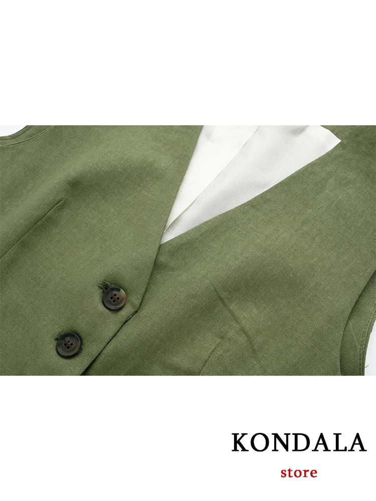 KONDALA Büro Dame Sommer 2023 Anzüge Frauen V-ausschnitt Single Button Ärmellose Blazer + Hohe Taille Breite Bein Shorts stilvolle Frauen Sets