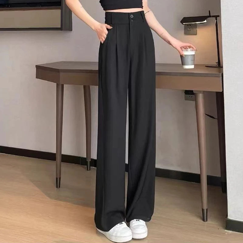 2025 Dame Sommer Hohe Taille Dünne Hosen Frauen Bequeme Gerade Bein Anzug Hosen Mädchen Alle Spiel Arbeit Klassische Grundlegende Hosen