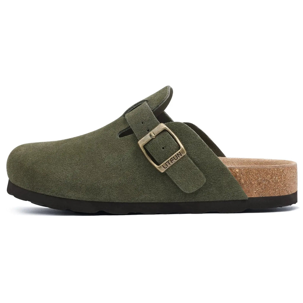 Shevalues Herren-Wildleder-Clogs, weiche Leder-Pantoletten, Herren, neue Sommer-Männer-Kork-Sandalen, bequeme Slip-On-Unisex-Clogs mit Fußgewölbeunterstützung