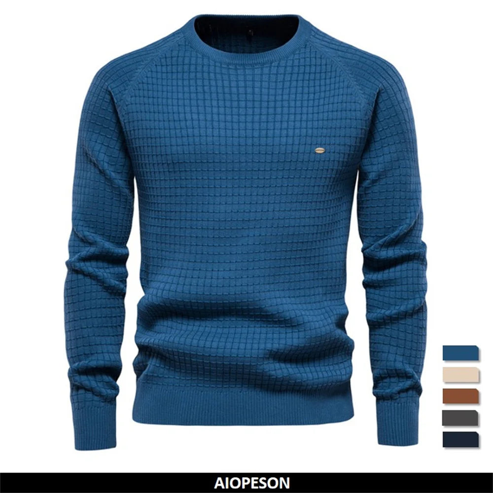 AIOPESON 100% Baumwolle Männer Pullover Soild Farbe Oansatz Hohe Qualität Mesh Pullover Männlichen Neue Winter Herbst Grundlegende Pullover für Männer