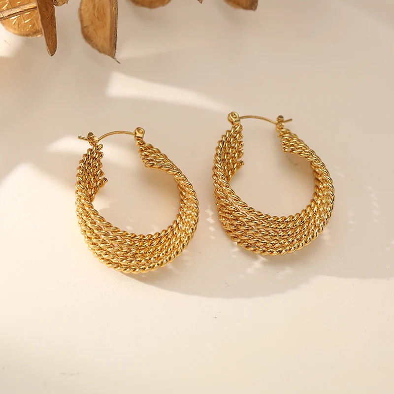GANEMLY 316L Edelstahl Metall Goldfarben Creolen für Damen Neue Trendige Exquisite Wasserdichte Ohrschmuck Geschenk für Frauen