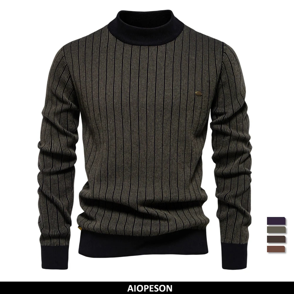 Aiopeson neues Design Herren Mock Neck Baumwolle Pullover Pullover Herbst Winter warm gestreiften Pullover für Männer
