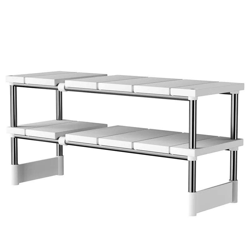 Verstellbares Aufbewahrungsregal unter der Spüle, erweiterbarer Küchen- und Badezimmerschrank-Organizer, langlebiger, platzsparender, mehrschichtiger Topflappen