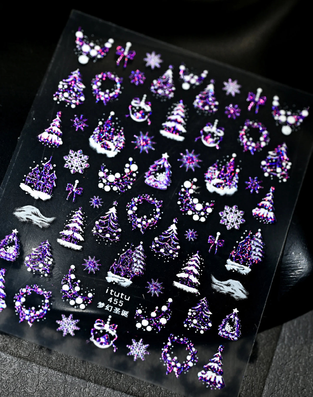 1 Stück 5D Dazzling Christmas Nail Art Aufkleber Gold/Rosa/Blau/Lila Weihnachtsbaum Schneekranz Nagelaufkleber Charmante Weihnachten Nageldeko