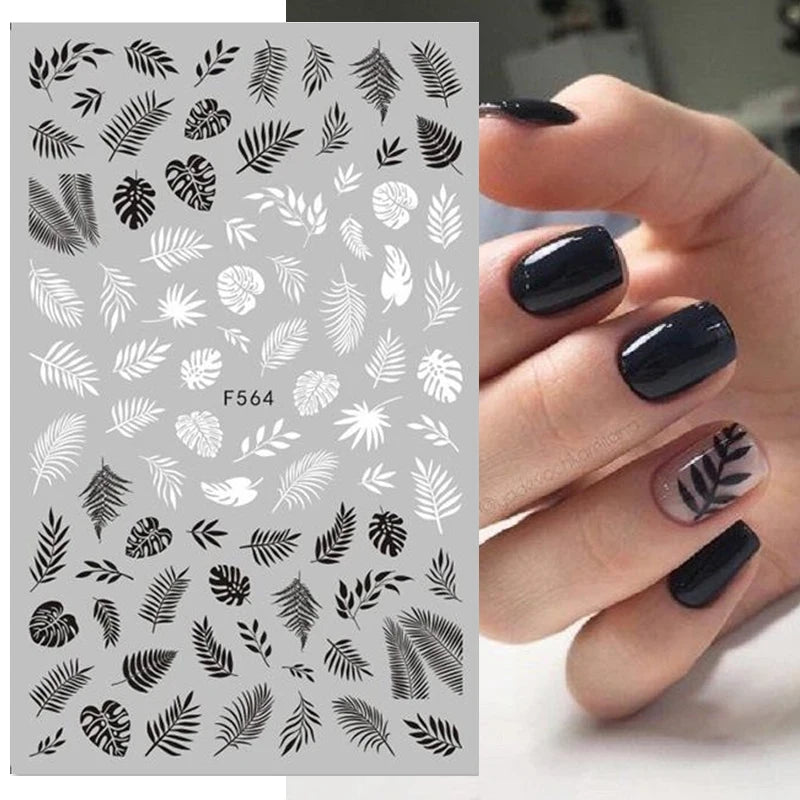 1PCS Schwarz Weiß Schmetterling Laser Nagel Aufkleber Y2K Nail art Dekoration Abstrakte Linien Bronzing Blumen Aufkleber Für Nägel