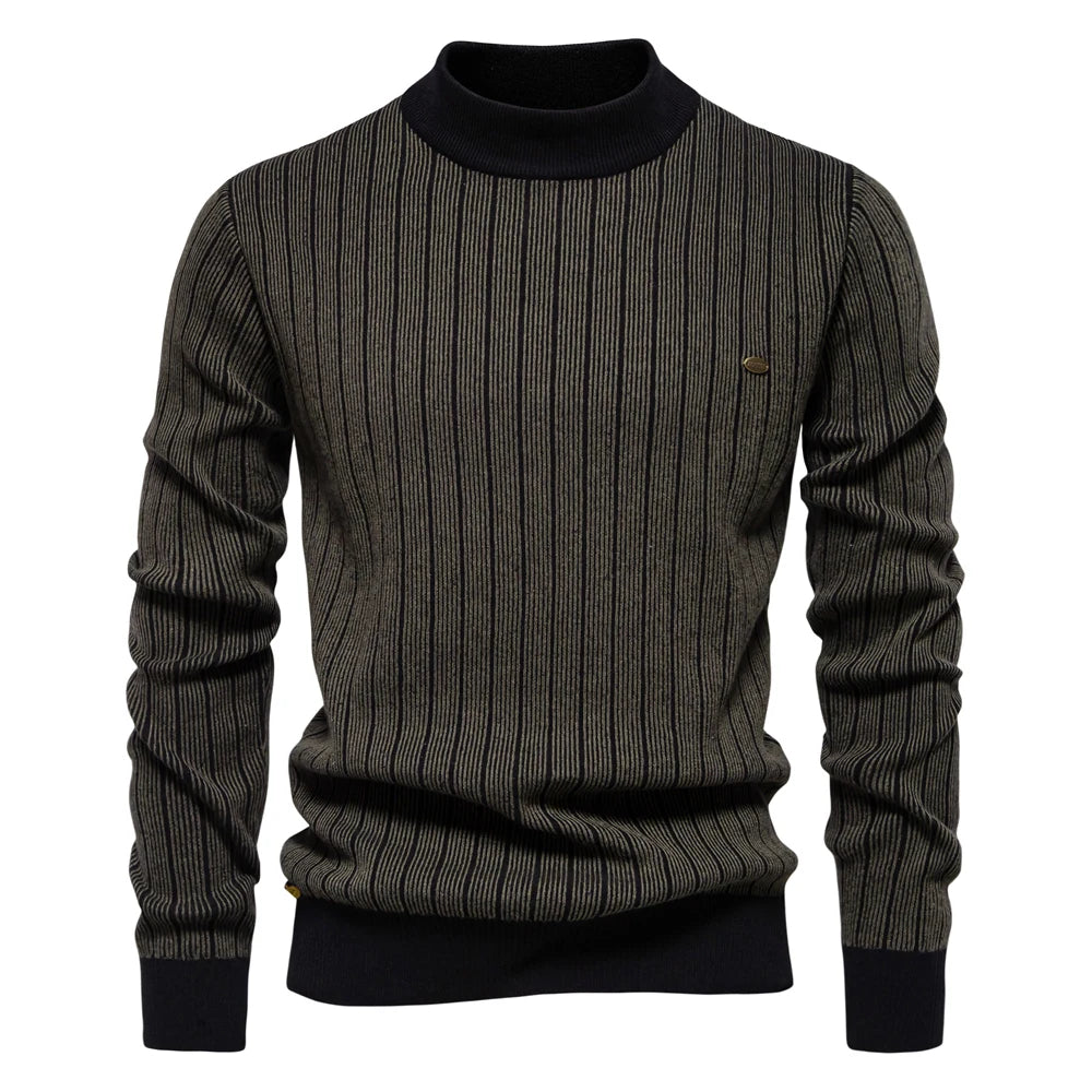 Aiopeson neues Design Herren Mock Neck Baumwolle Pullover Pullover Herbst Winter warm gestreiften Pullover für Männer
