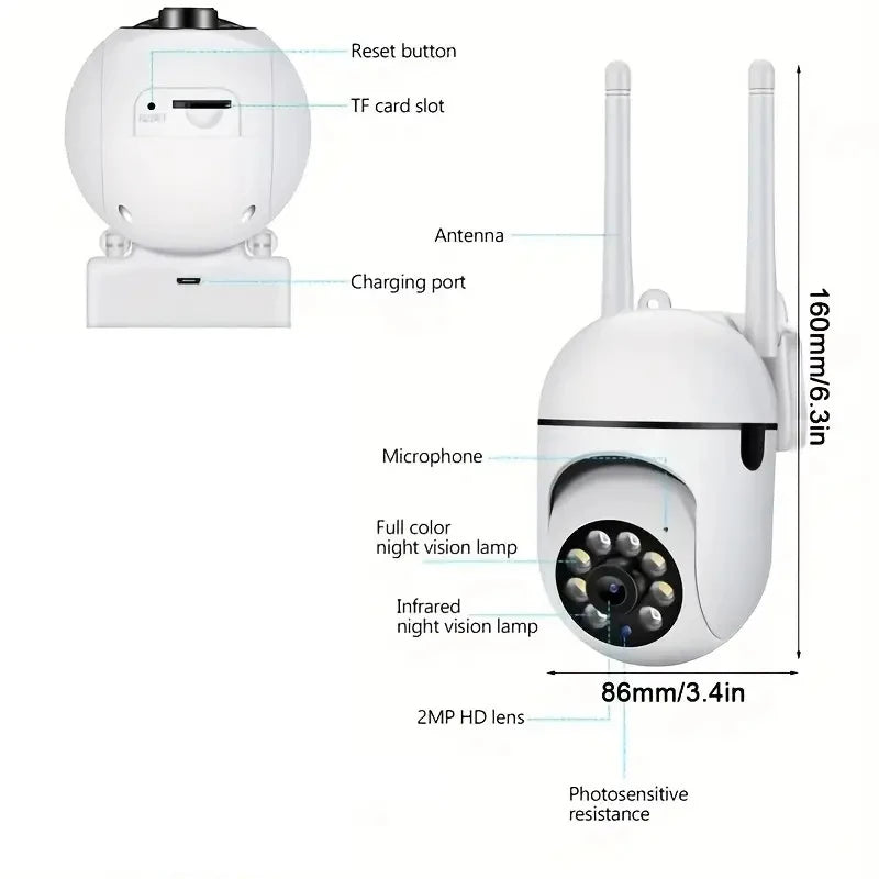 IP-Kamera, intelligente WLAN-Überwachungskamera für den Außenbereich, Heimsicherheit, CCTV-Überwachung mit Farbnachtsicht, kabelloses HD-2-Wege-Audio, 1080P