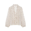 HH Damen Romantische V-Ausschnitt Polka Dot Bluse mit Puffärmeln, lässige einreihige elegante Party-Oberteile, Sommer Strand Urlaub Hemd