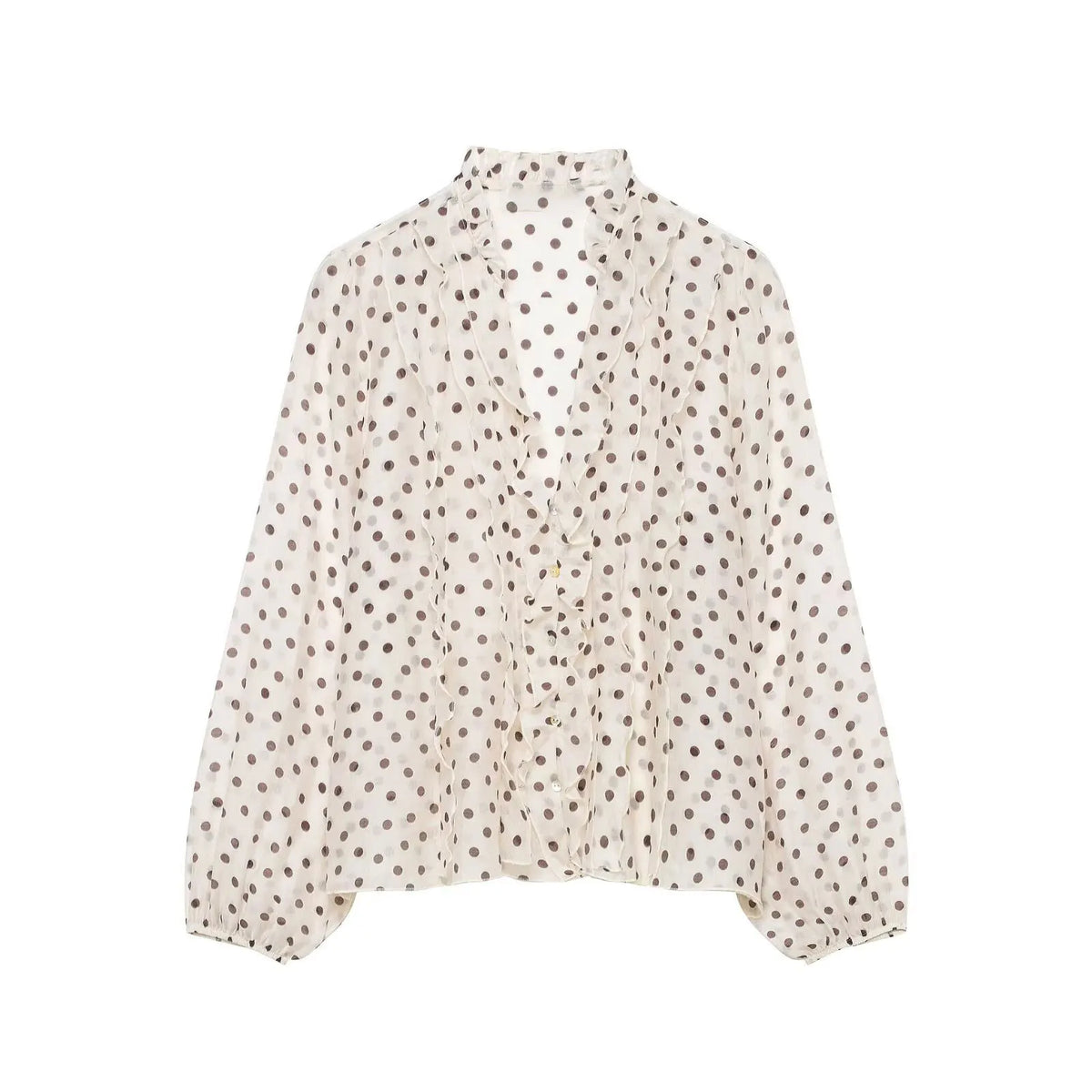 HH Damen Romantische V-Ausschnitt Polka Dot Bluse mit Puffärmeln, lässige einreihige elegante Party-Oberteile, Sommer Strand Urlaub Hemd