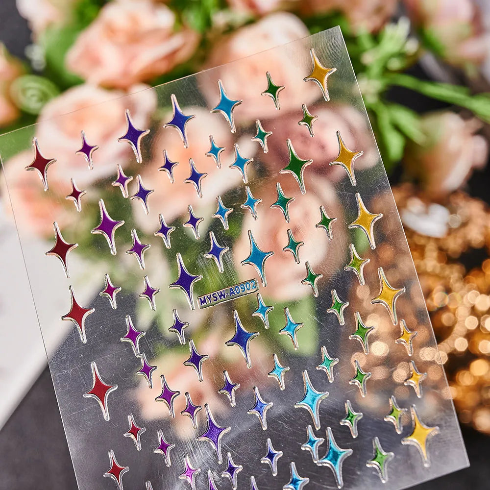 1-PC Holo Laser Star Nail Art Aufkleber (Schwarz/Weiß/Splitter/Gold) Glänzender Stern 3D Nagelaufkleber DIY 3D Transfer Star Nail Slider *&