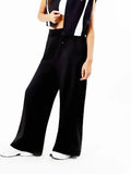 2026 Elegante Schicke Weite Hosen für Damen Einfarbig Schwarz Normale Taille Atmungsaktiv Schlankheitsfördernd Lässige Büro-Hosen