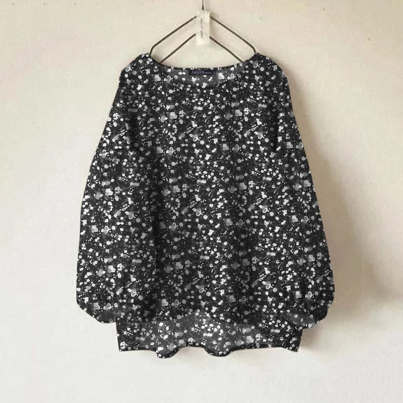 ZANZEA Elegante Frauen Blumen Blusen 2024, Mode Laterne Langarm O Neck Blusas Mujer Böhmischen All-Over Print Shirts tops