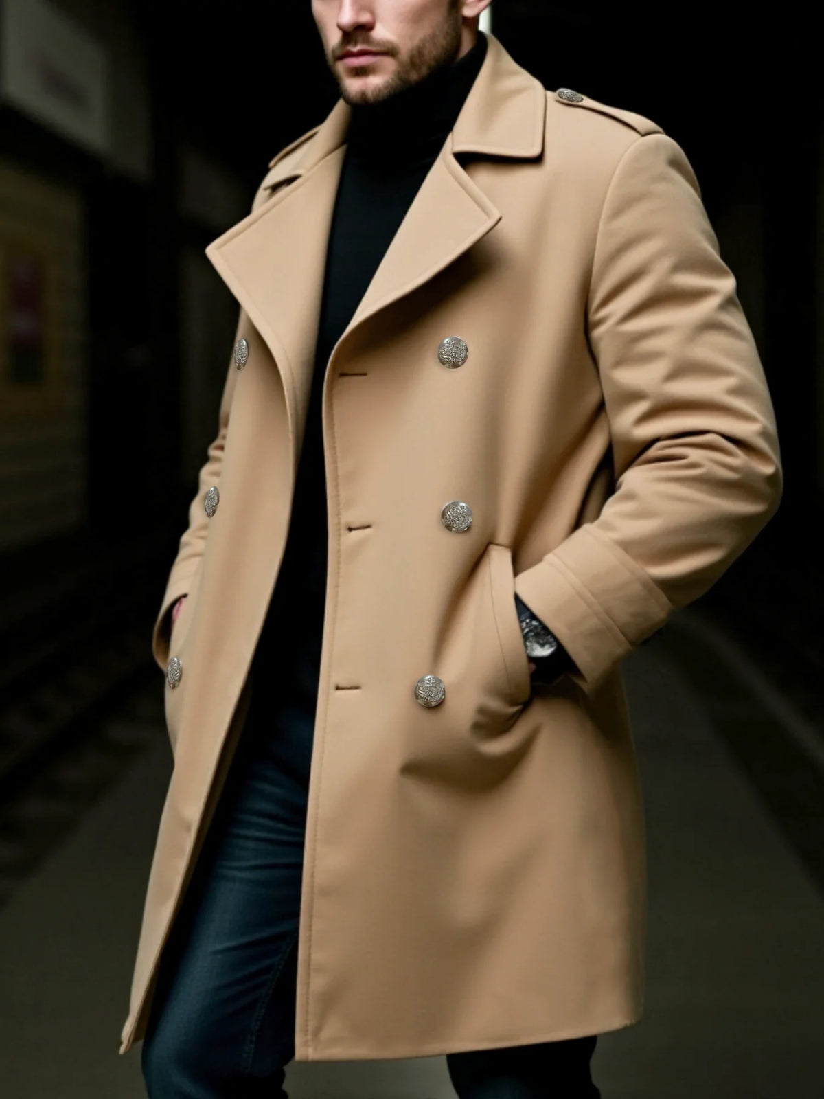 Einreihiger Wollmantel für Herren, verdickt für den professionellen Winter-Look im Trench-Stil