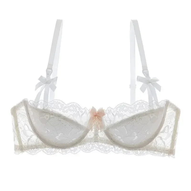 BANERDANNI Französisches Spitzen-Bralette-Set, atmungsaktiver, nicht gepolsterter BH für zierliche, transparente Blumen-Dessous, kabelloses Komfort-Anti-Gap-Design
