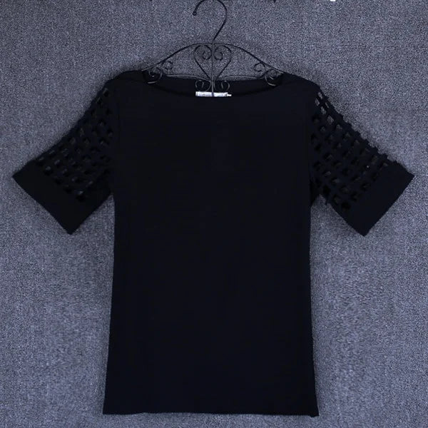 Sommer Bluse Sexy Frauen Damen Hohl Hülse Slash Neck Lose Solide Shirts Casual Tops