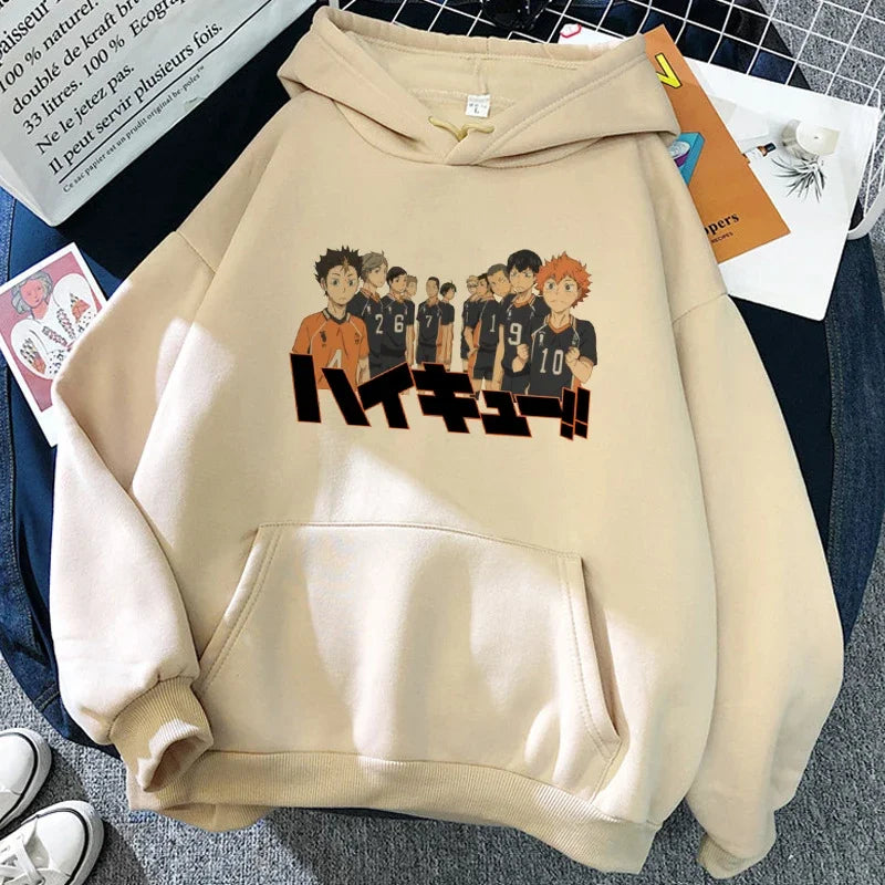 90er Jahre japanische Anime Haikyuu Hoodies Frauen lustige Karasuno Fly High Grafik Streetwear Winter warme Mode männliche Sweatshirts Unisex
