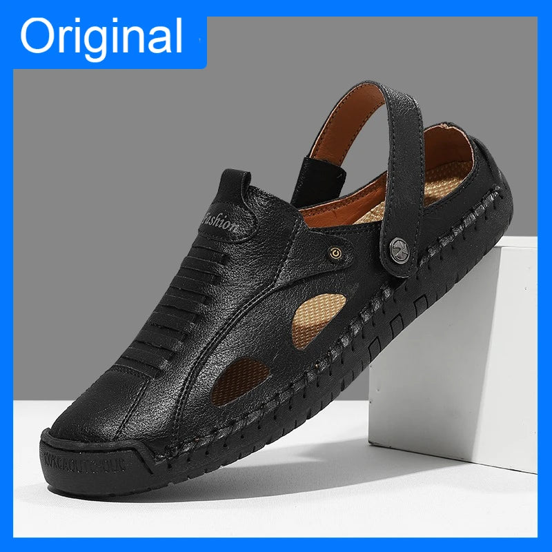 Herren-Sandalen Mode Leder Bequeme Sommer Outdoor-Strandschuhe Casual Dual-Use Rutschfeste Hochwertige Plateau-Pantoffeln