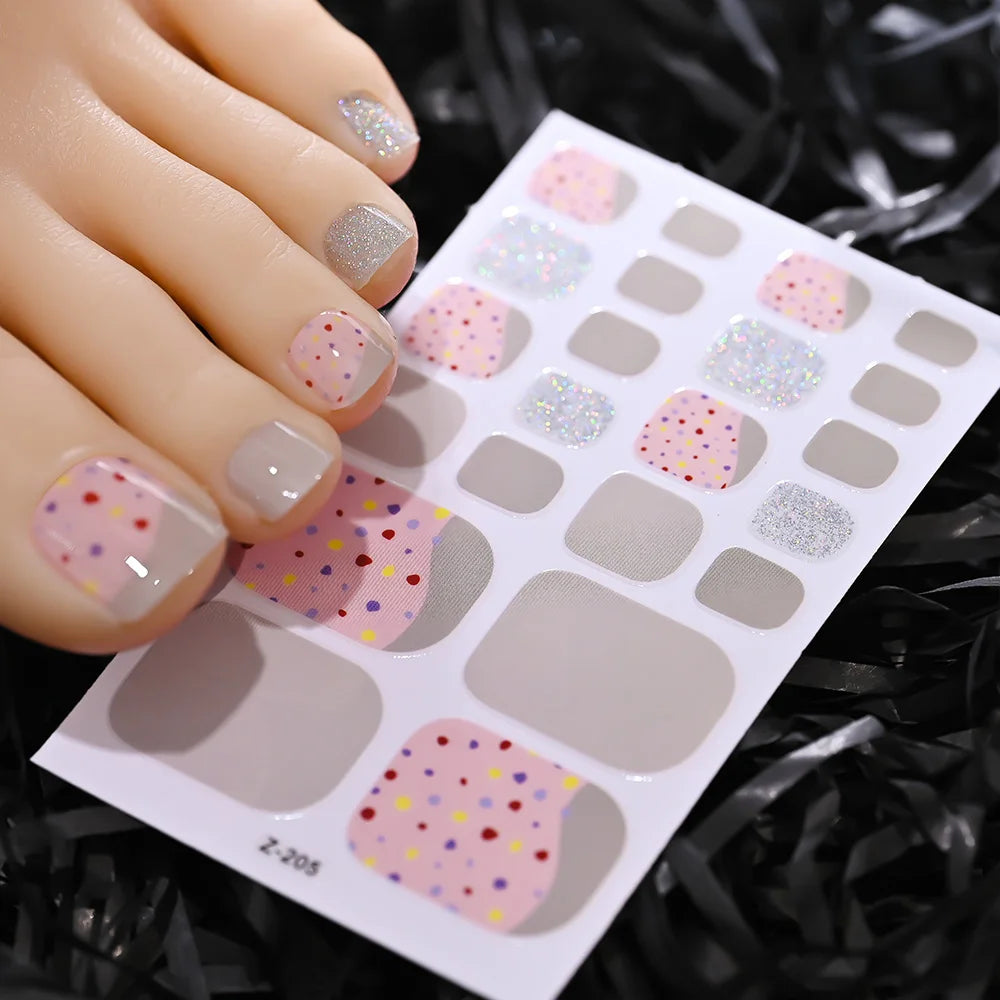 22-teilige Zehennagel-Aufkleber, Selbstklebende Glitzer-Nagelstreifen ohne Backen, Sommerliche Vollabdeckung DIY Fußdekor für Frauen
