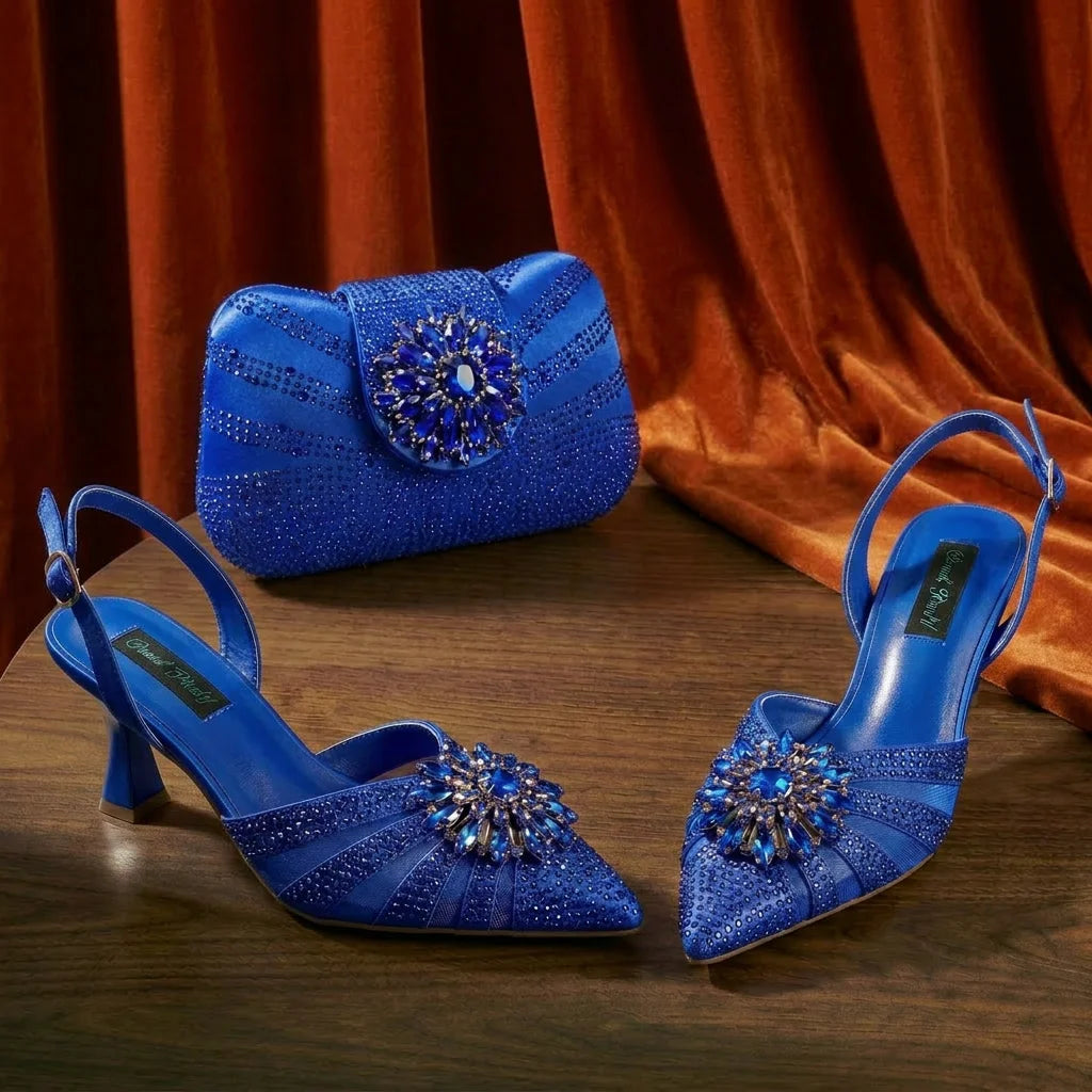 2026 Elegante grüne Strass-Slingback-Absätze für Damen & passendes Handtaschen-Set – Komfort inklusive – Stylische Schuhe mit spitzer Zehenpartie