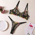 Blumenstickerei-Dessous-Set für Damen, durchsichtig, 2-teilig, Boho-BH + Höschen, Unterwäsche-Set, Dessous