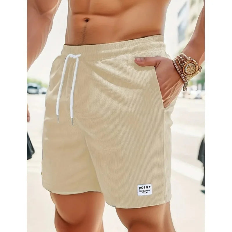 Sommer Cord-Shorts für Herren, dünn, schnelltrocknend, einfarbig, lässige Sport-Jogging-Shorts, locker geschnitten, 5-Punkte-Shorts über dem Knie, Cargo-Hose
