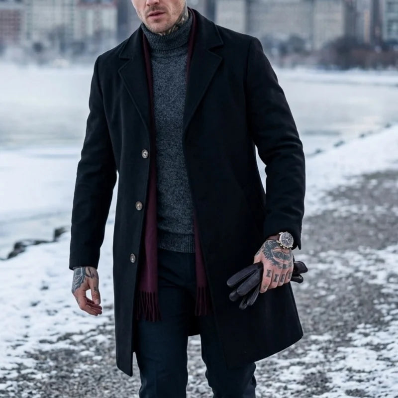 Neuer Winter-Herrenmantel aus Mischgewebe - Einreihiger Verschluss |   Business-Casual & Street-Ready Anzugjacke für Herren Winter