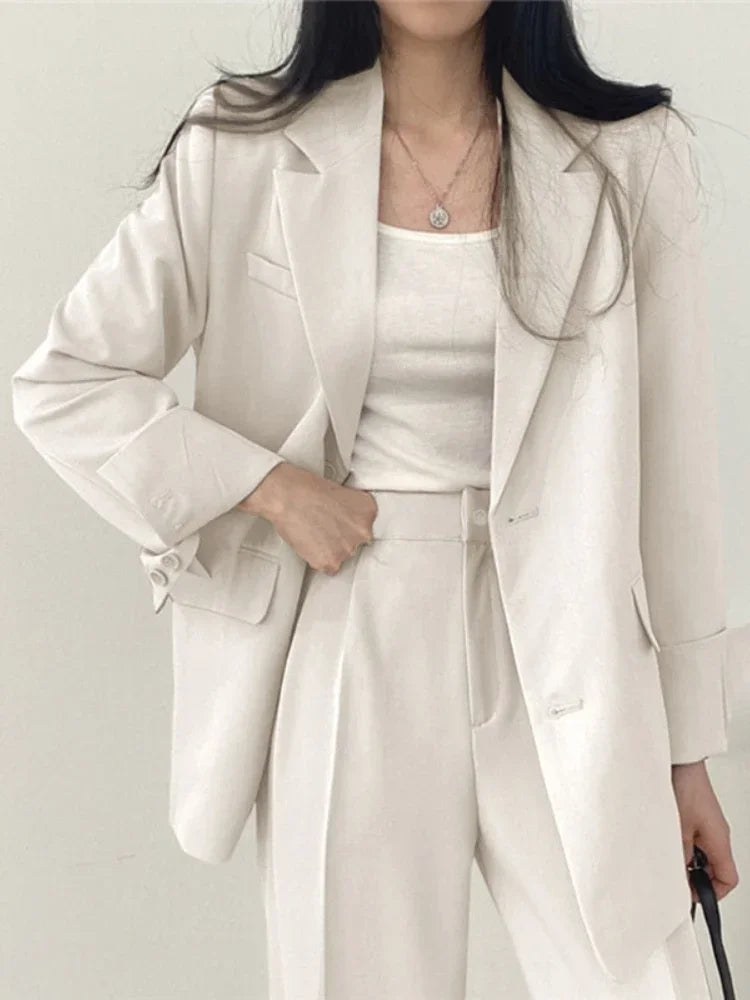 Frühling Herbst Neu in Koreanischer Mode 2-Teilige Sets Damen Outfits Hosen-Sets Eleganter Anzug Mantel 2-Teilige Sets Damen Jacke