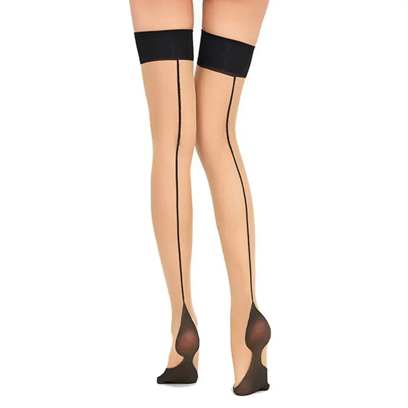 1 Paar Oberschenkelstrümpfe mit vertikaler Linie hinten für Damen, Overknee-Socken, Nylons, Strumpfwaren, sexy Damenstrümpfe