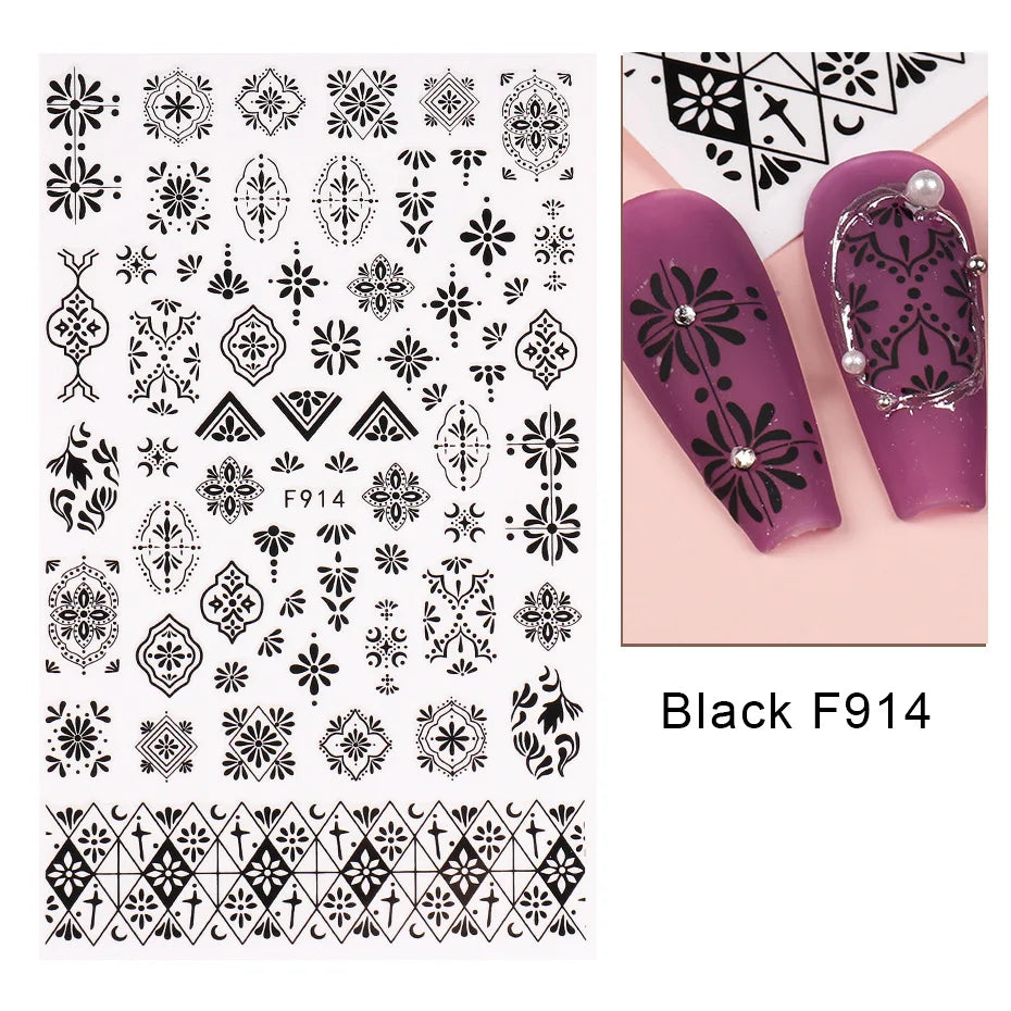 1PCS Schwarz Weiß Schmetterling Laser Nagel Aufkleber Y2K Nail art Dekoration Abstrakte Linien Bronzing Blumen Aufkleber Für Nägel