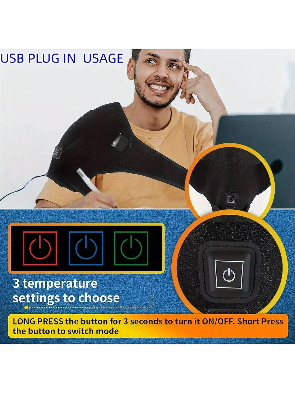 2026 USB Elektrische Heizung Schultermassage Beheizte Rücken-Schulterstütze Einstellbare Heizung Schultermassage Arm Muskelentspannung