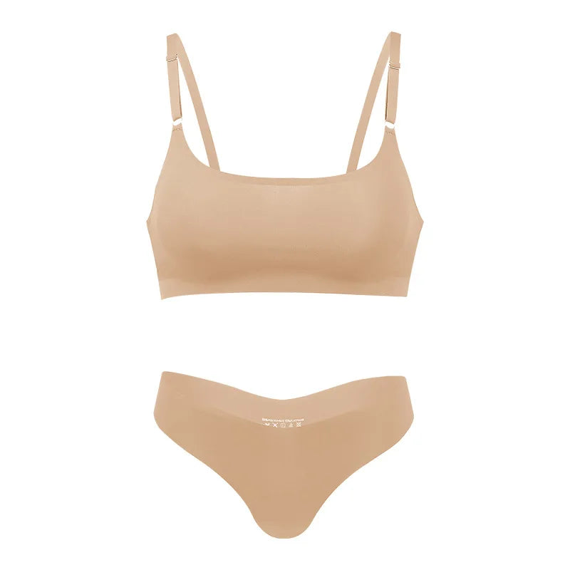 YMQJ Heißer Verkauf Hohe Qualität Neue Design Uns Größe Stilvolle Feste Eis Seide Nahtlose Drahtlose Bhs Und Frauen Unterwäsche Set