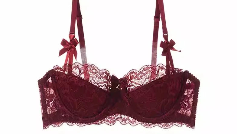 Sexy Push-up-BH-Set aus französischer Spitze für kleine Brüste, Anti-Durchhänger-Dessous-Set mit halben Körbchen und Höschen, durchsichtige verstellbare Träger
