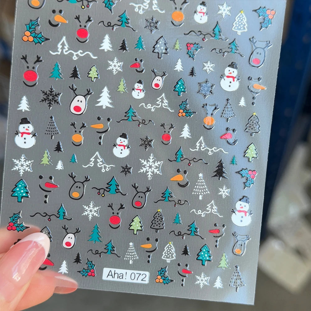 1 stücke 3D Weihnachten Santa Claus Schneeflocke Nagel Aufkleber Winter Weihnachten Nette Cartoon Schneemann Bär Elch Nagel Aufkleber Weihnachten Nagel decora