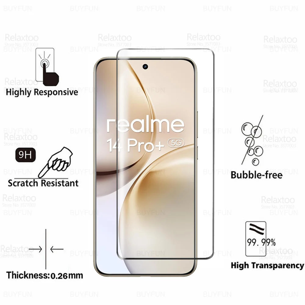 4-in-1-Vollabdeckung aus gehärtetem Glas für Realme 14 Pro Plus 9D gebogener Displayschutz Realme 14 Pro+ Realme 14Pro 14Pro 5G-Objektivfilm