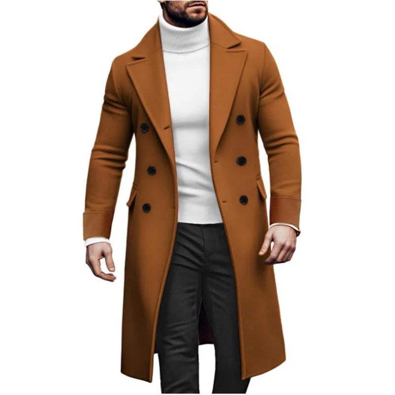 Herren langer Zweireiher mantel mit Futter warme Mäntel Woll mischung Revers Casual Fashion Herren bekleidung EU-Größe angepasst