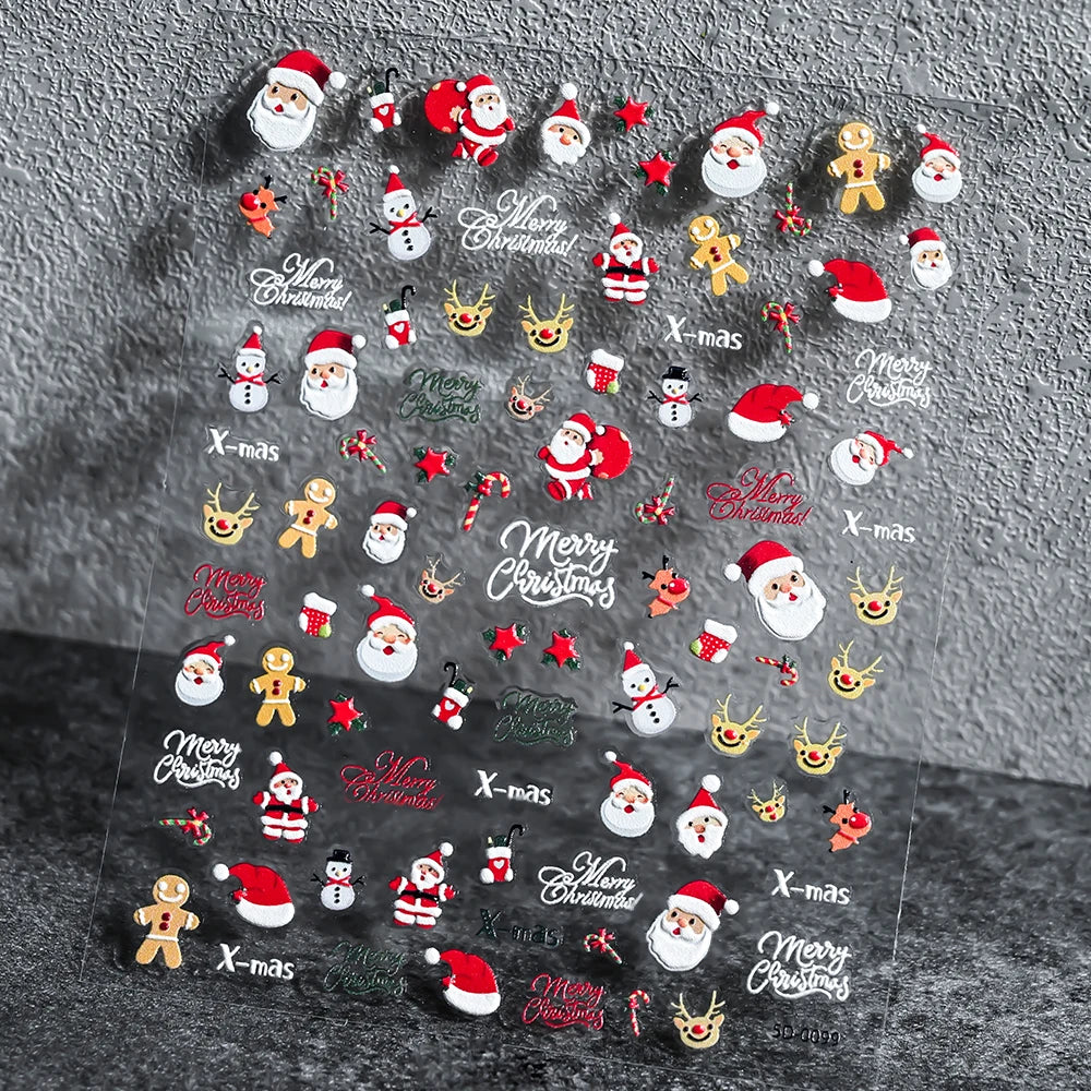 1 stücke 3D Weihnachten Santa Claus Schneeflocke Nagel Aufkleber Winter Weihnachten Nette Cartoon Schneemann Bär Elch Nagel Aufkleber Weihnachten Nagel decora