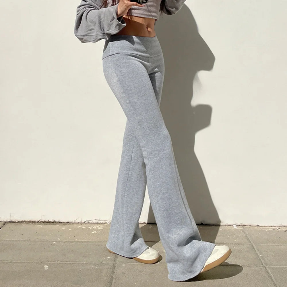 Lässige Damenhose, Elegante Einfarbige Basic-Schlaghose, Modische Damen-Hose mit Niedriger Taille, Schlanke Elastische Y2K Frühlings-Büro- und Ausgeh-Sweatpants