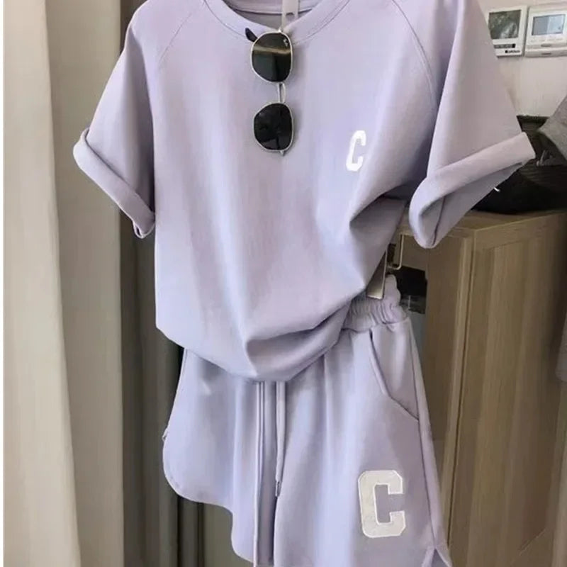 Bull Horn Sleeve Casual Sportanzug Damen Sommer Dünner Stil Sommer Laufmode Western-Stil Kurzarm Shorts Pyjamas