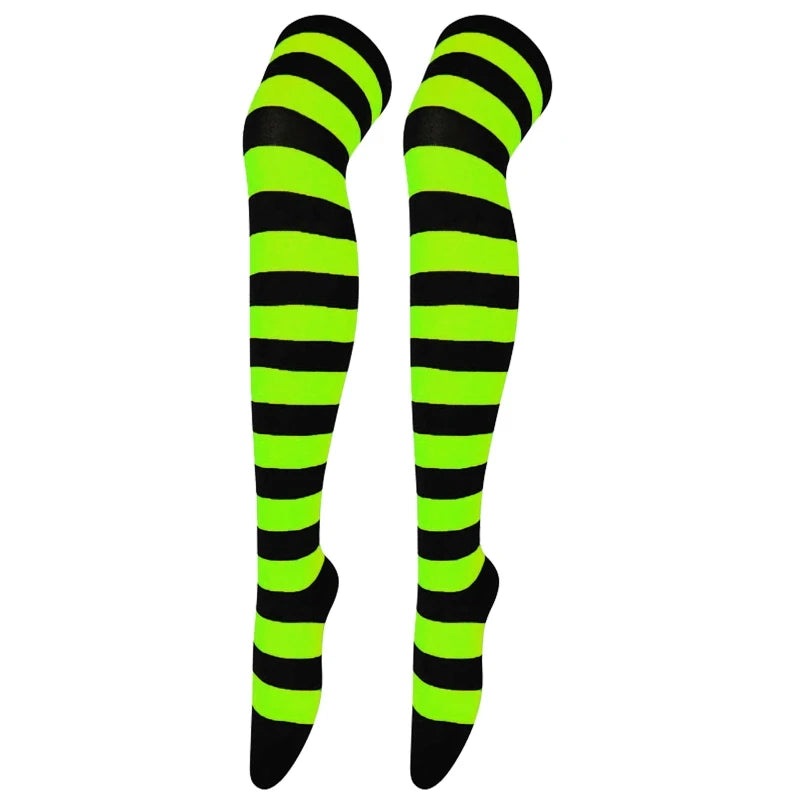 Frauen Gestreiften Druck Über Knie Lange Socken Oberschenkel Hohe Strümpfe für Weihnachten Halloween Anime Cosplay Kostüm Zubehör M6CD